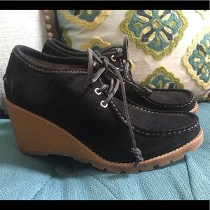 Sperry wedge booties black suede